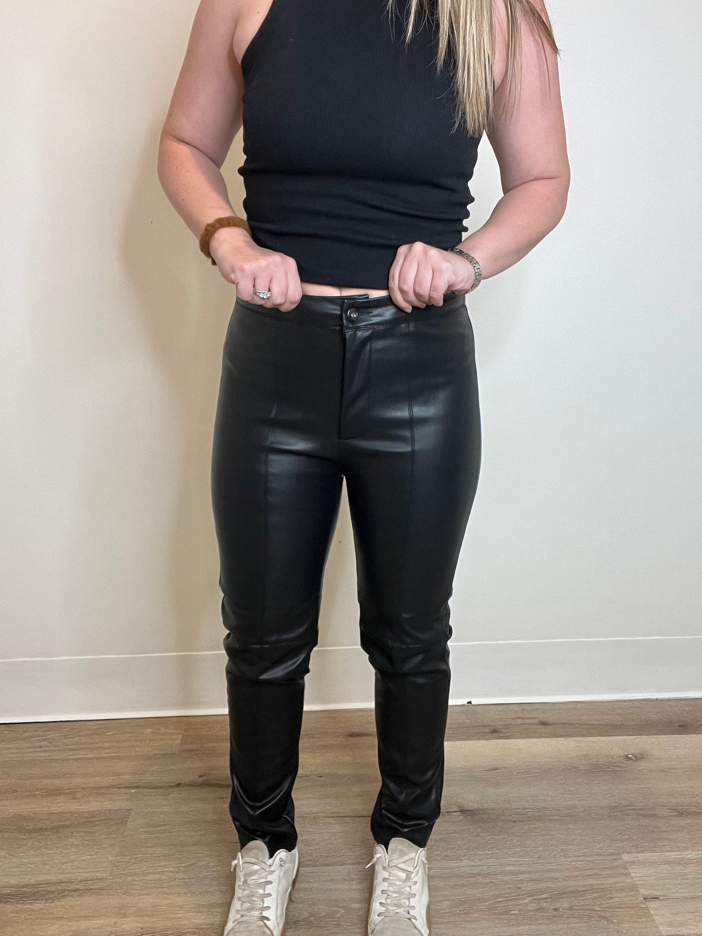 Amy Leather Leggings-Black