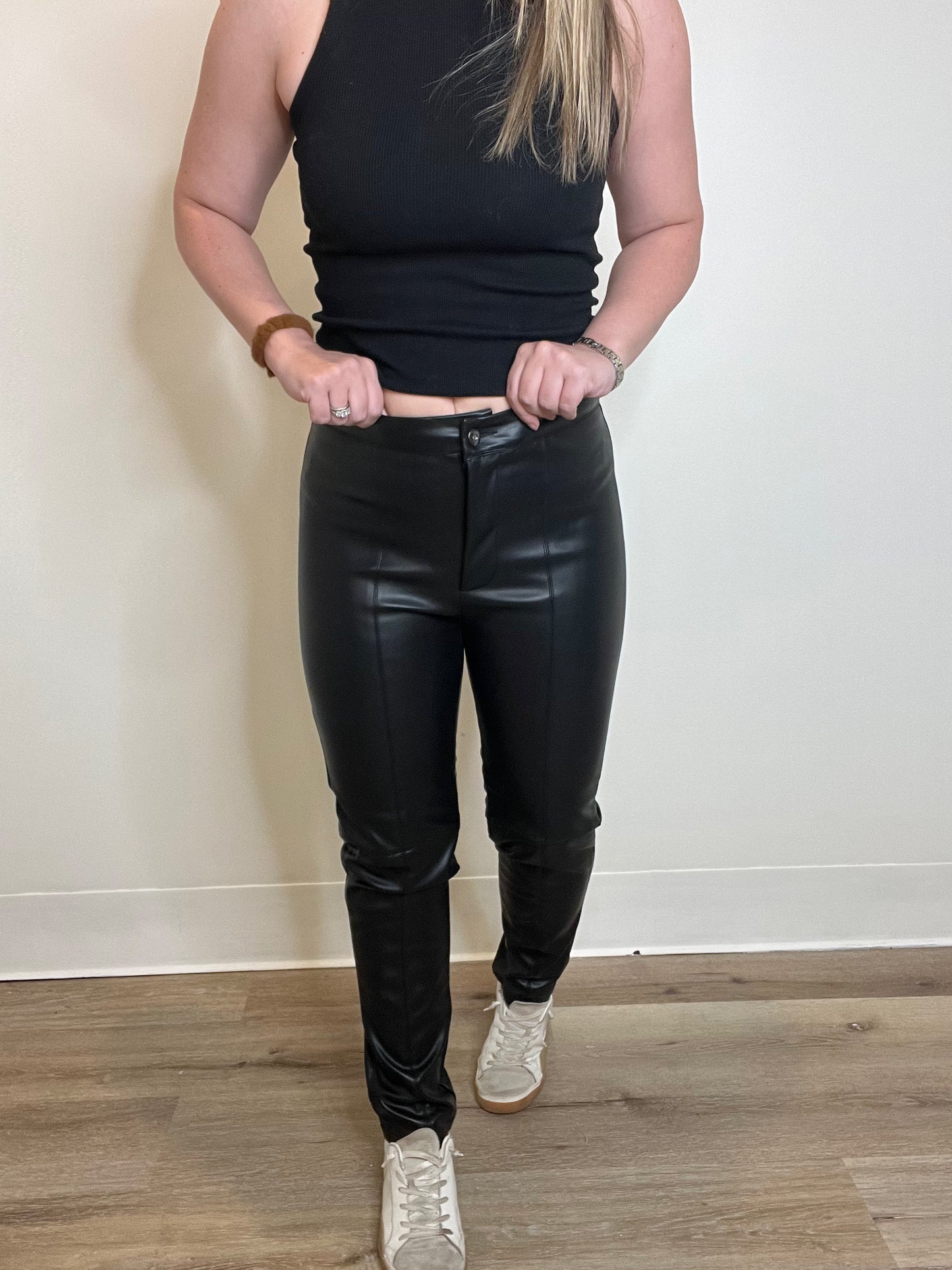 Amy Leather Leggings-Black