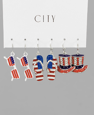USA Flag Style Charm Hoops Set