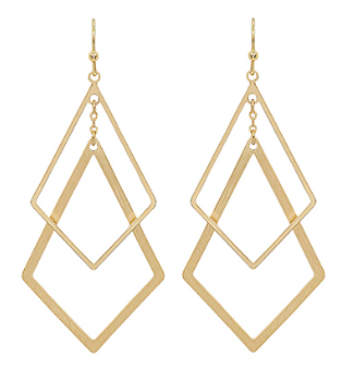 Brass Double Diamond Drop Earrings