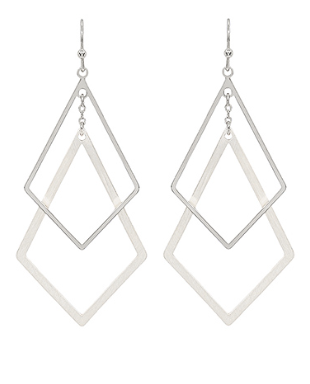 Brass Double Diamond Drop Earrings