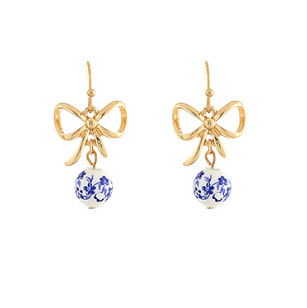 Ribbon & Painted Ceramic Ball Earrings