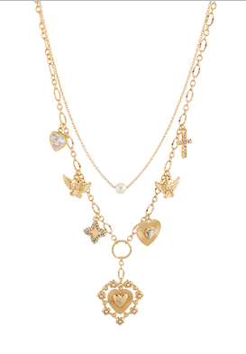 Layered Heart & Multi Charm Duo Y Necklace