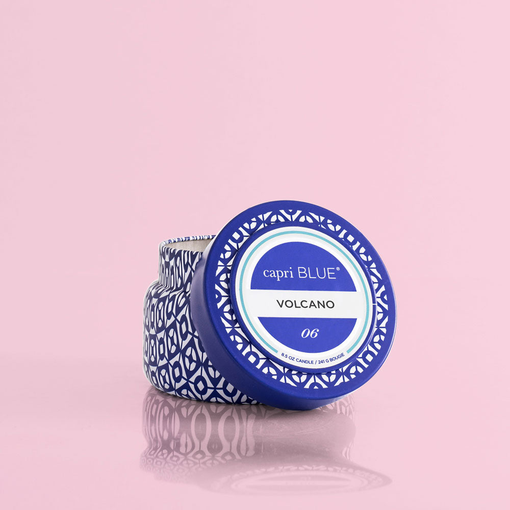 Volcano signature printed travel tin candle