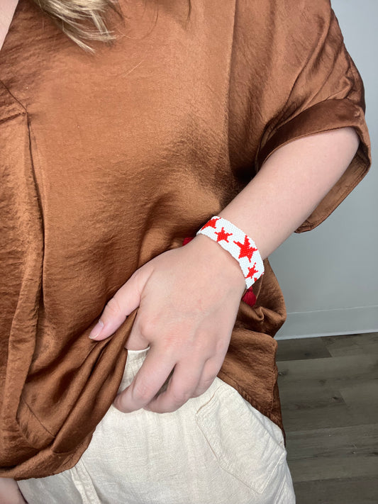 Star Beaded Pull Tie Bracelet-Red