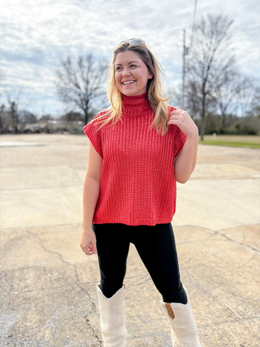 Metalic Foil Sweater-Red