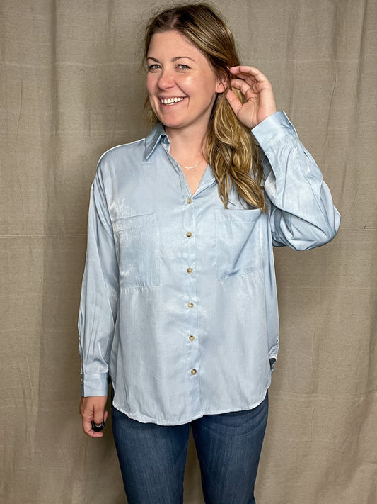 Marley Button Down Top-Chambray