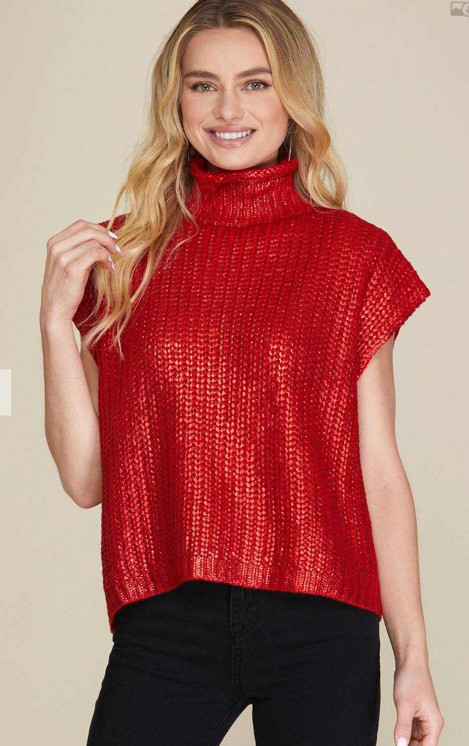 Metalic Foil Sweater-Red