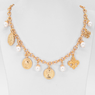 Multi Charm Pearl Necklace