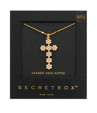 Pave Pearl Cross Pendant Necklace