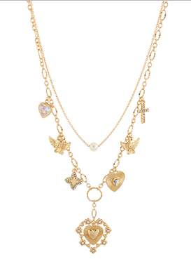 Layered Heart &amp; Multi Charm Duo Y Necklace