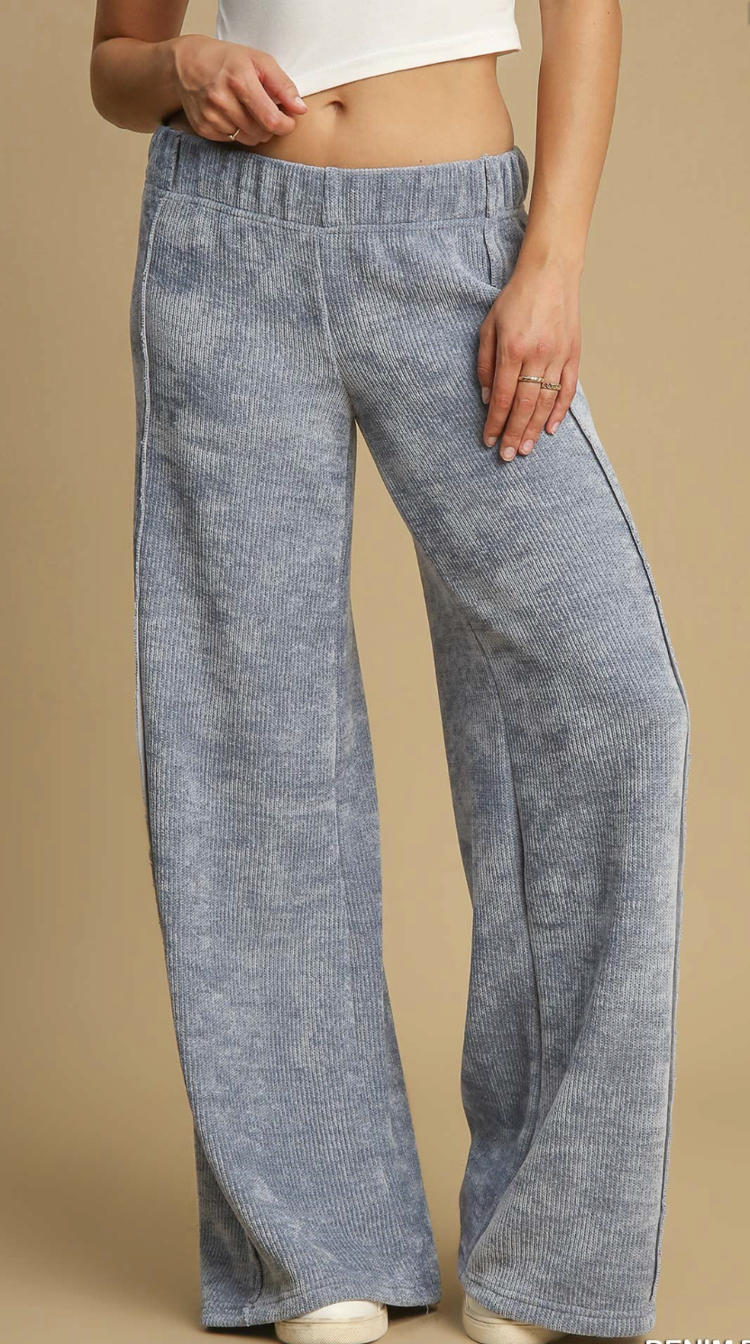 Wide Leg Pants-Denim Blue